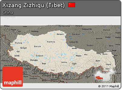 Shaded Relief 3D Map of Xizang Zizhiqu (Tibet), darken