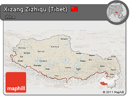 Shaded Relief 3D Map of Xizang Zizhiqu (Tibet), lighten