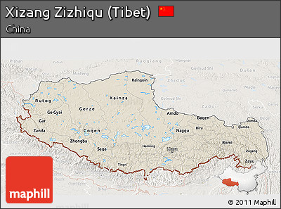Shaded Relief 3D Map of Xizang Zizhiqu (Tibet), lighten