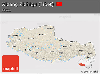 Shaded Relief 3D Map of Xizang Zizhiqu (Tibet), single color outside
