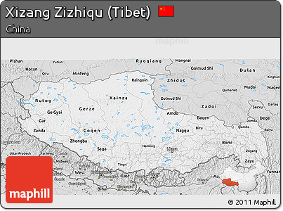 Silver Style 3D Map of Xizang Zizhiqu (Tibet)