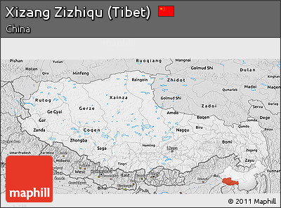 Silver Style 3D Map of Xizang Zizhiqu (Tibet)
