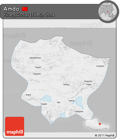 Gray 3D Map of Amdo, single color outside