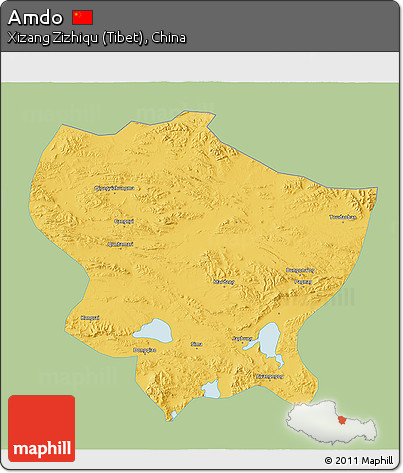 Savanna Style 3D Map of Amdo, single color outside