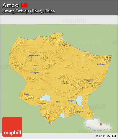 Savanna Style 3D Map of Amdo, single color outside