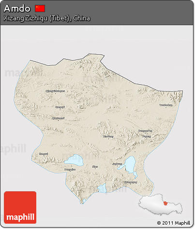 Shaded Relief 3D Map of Amdo, single color outside