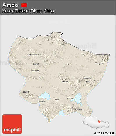 Shaded Relief 3D Map of Amdo, single color outside