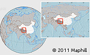 Gray Location Map of Amdo, highlighted country, highlighted parent region, within the entire country, hill shading
