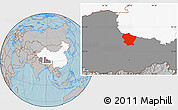 Gray Location Map of Amdo, highlighted country, highlighted parent region, hill shading