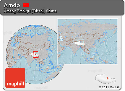 Gray Location Map of Amdo, highlighted parent region, within the entire country, hill shading