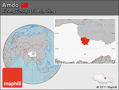 Gray Location Map of Amdo, highlighted parent region, hill shading