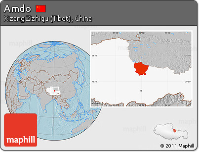 Gray Location Map of Amdo, highlighted parent region, hill shading