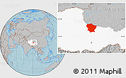 Gray Location Map of Amdo, highlighted parent region, hill shading