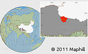 Savanna Style Location Map of Amdo, highlighted country, highlighted parent region, hill shading