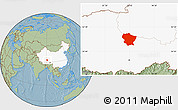 Savanna Style Location Map of Amdo, highlighted country, hill shading
