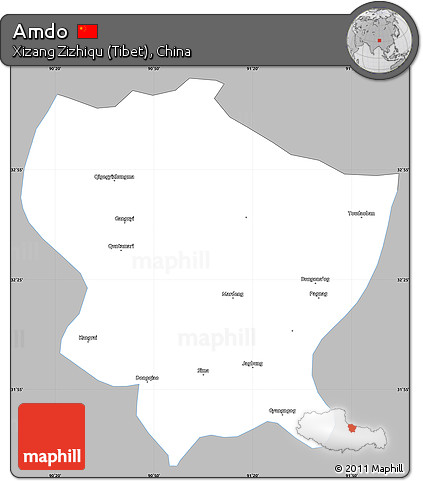 Gray Simple Map of Amdo, single color outside