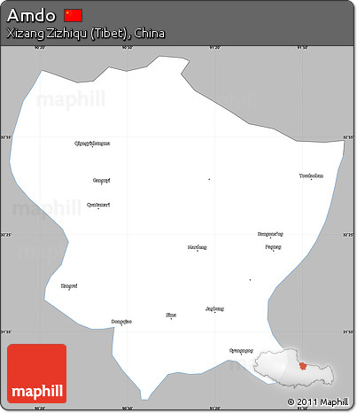 Gray Simple Map of Amdo, single color outside