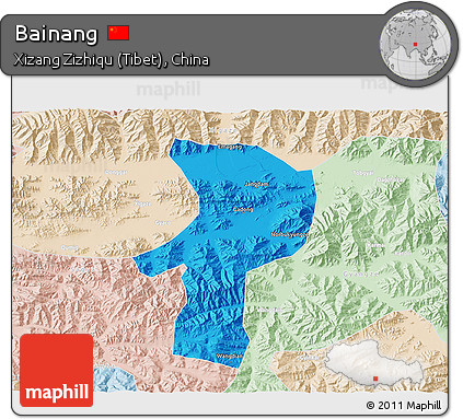 Political 3D Map of Bainang, lighten