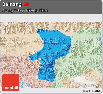 Political 3D Map of Bainang, lighten
