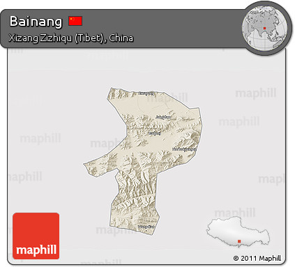 Shaded Relief 3D Map of Bainang, cropped outside