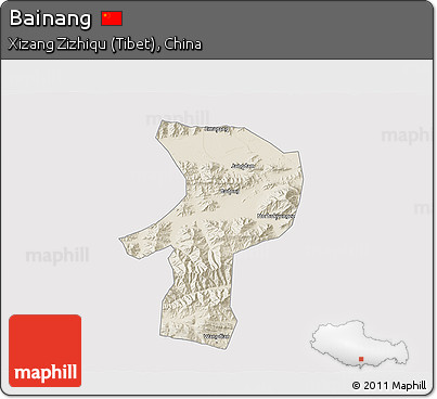 Shaded Relief 3D Map of Bainang, cropped outside