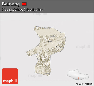 Shaded Relief 3D Map of Bainang, cropped outside