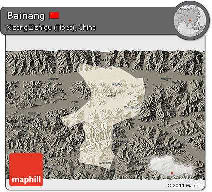 Shaded Relief 3D Map of Bainang, darken