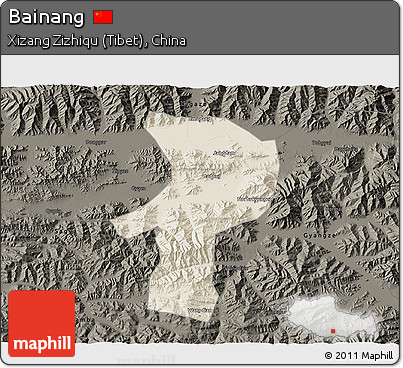 Shaded Relief 3D Map of Bainang, darken