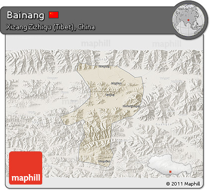 Shaded Relief 3D Map of Bainang, lighten