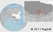 Gray Location Map of Bainang, highlighted country, highlighted parent region, hill shading
