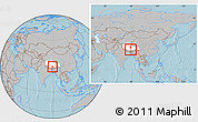 Gray Location Map of Bainang, highlighted parent region, within the entire country, hill shading