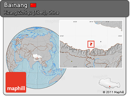 Gray Location Map of Bainang, highlighted parent region, hill shading