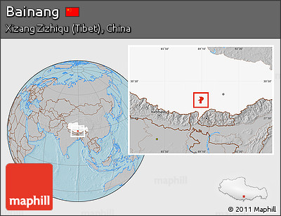 Gray Location Map of Bainang, highlighted parent region, hill shading