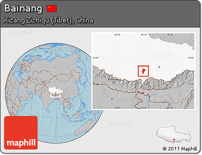 Gray Location Map of Bainang, highlighted parent region, hill shading