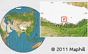 Satellite Location Map of Bainang, highlighted parent region