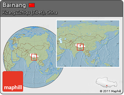 Savanna Style Location Map of Bainang, highlighted parent region, within the entire country, hill shading