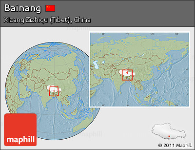 Savanna Style Location Map of Bainang, highlighted parent region, within the entire country, hill shading