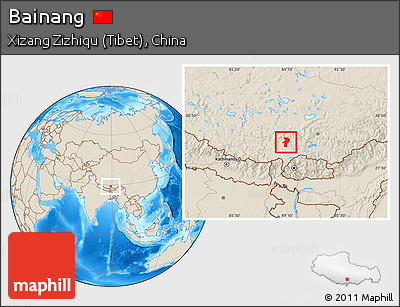 Shaded Relief Location Map of Bainang