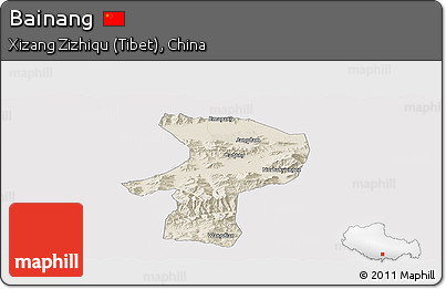 Shaded Relief Panoramic Map of Bainang, cropped outside