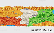 Shaded Relief Panoramic Map of Bainang, political outside