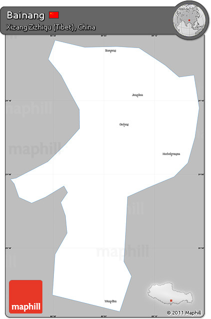 Gray Simple Map of Bainang, single color outside