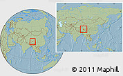 Savanna Style Location Map of Baqen, within the entire country, hill shading