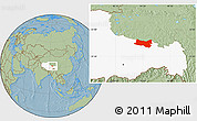 Savanna Style Location Map of Baqen, highlighted parent region, hill shading