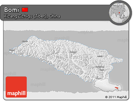 Gray 3D Map of Bomi, single color outside