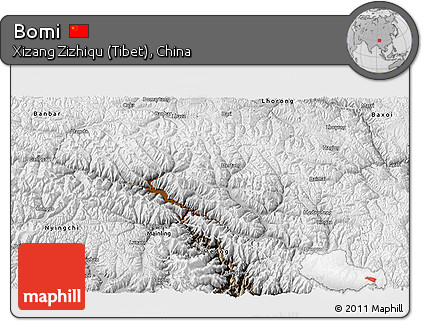 Physical 3D Map of Bomi, semi-desaturated