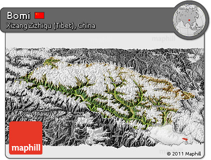 Satellite 3D Map of Bomi, desaturated