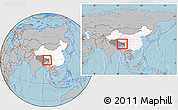 Gray Location Map of Bomi, highlighted country, highlighted parent region, within the entire country, hill shading