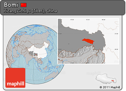 Gray Location Map of Bomi, highlighted country, highlighted parent region, hill shading