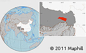 Gray Location Map of Bomi, highlighted country, highlighted parent region, hill shading