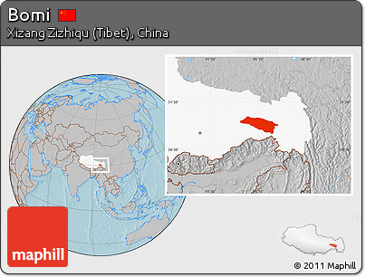 Gray Location Map of Bomi, highlighted parent region, hill shading